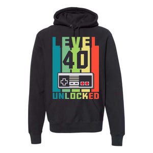 Level 40 Unlocked Funny Retro Gamer Birthday Premium Hoodie