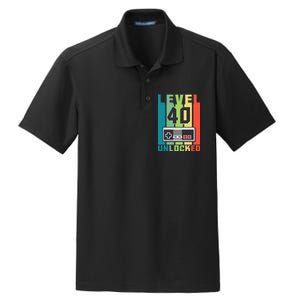 Level 40 Unlocked Funny Retro Gamer Birthday Dry Zone Grid Polo