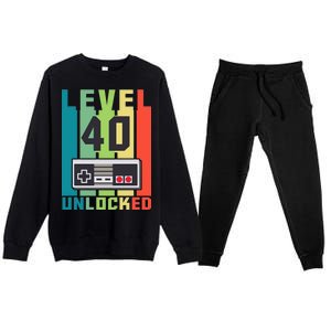 Level 40 Unlocked Funny Retro Gamer Birthday Premium Crewneck Sweatsuit Set