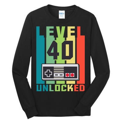 Level 40 Unlocked Funny Retro Gamer Birthday Tall Long Sleeve T-Shirt