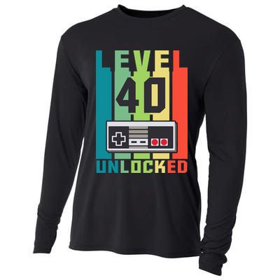 Level 40 Unlocked Funny Retro Gamer Birthday Cooling Performance Long Sleeve Crew