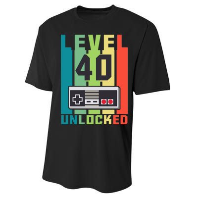 Level 40 Unlocked Funny Retro Gamer Birthday Performance Sprint T-Shirt