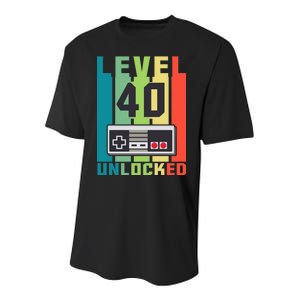 Level 40 Unlocked Funny Retro Gamer Birthday Youth Performance Sprint T-Shirt