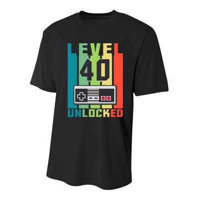Level 40 Unlocked Funny Retro Gamer Birthday Youth Performance Sprint T-Shirt
