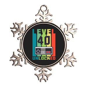 Level 40 Unlocked Funny Retro Gamer Birthday Metallic Star Ornament