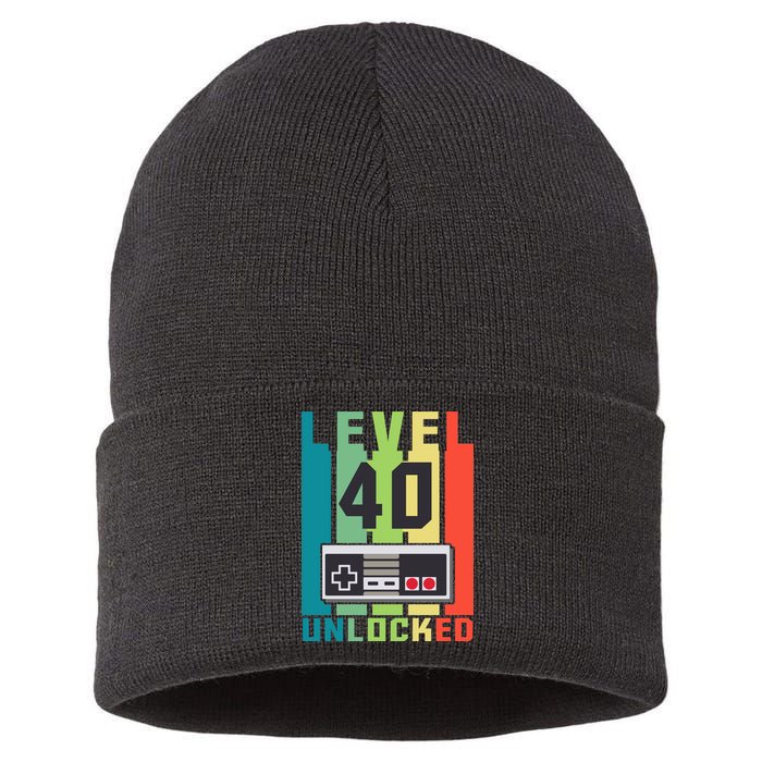 Level 40 Unlocked Funny Retro Gamer Birthday Sustainable Knit Beanie