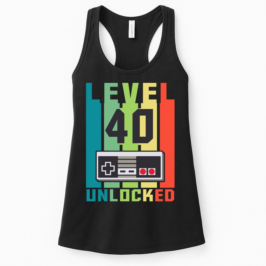 Level 40 Unlocked Funny Retro Gamer Birthday Womens Tank Top