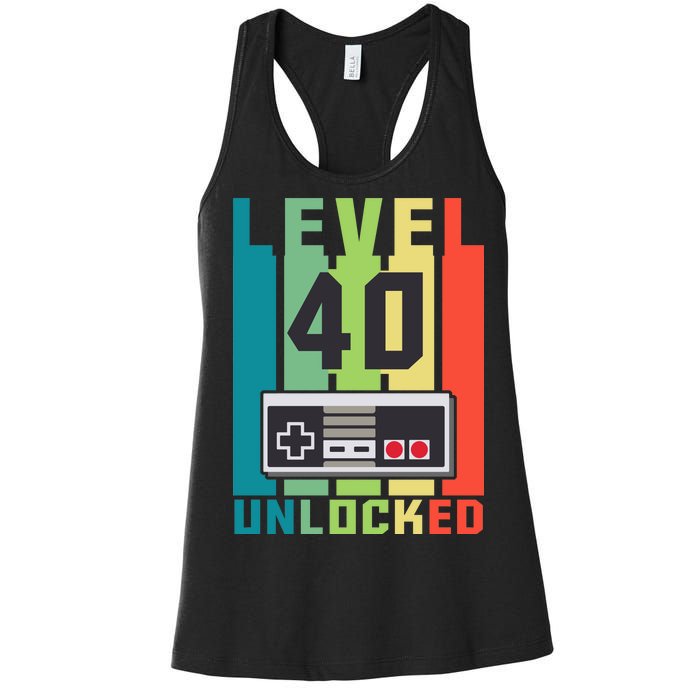 Level 40 Unlocked Funny Retro Gamer Birthday Women's Racerback Tank