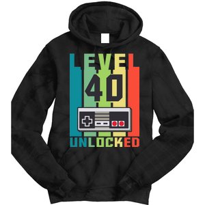 Level 40 Unlocked Funny Retro Gamer Birthday Tie Dye Hoodie