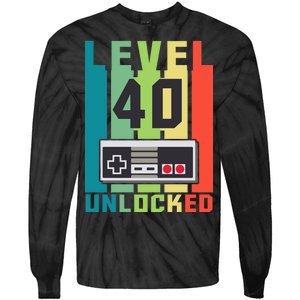 Level 40 Unlocked Funny Retro Gamer Birthday Tie-Dye Long Sleeve Shirt