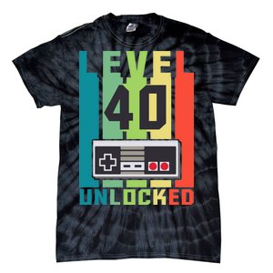 Level 40 Unlocked Funny Retro Gamer Birthday Tie-Dye T-Shirt