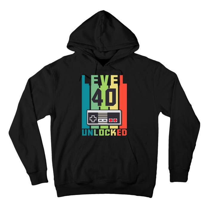 Level 40 Unlocked Funny Retro Gamer Birthday Tall Hoodie