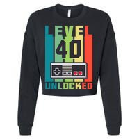 Level 40 Unlocked Funny Retro Gamer Birthday Cropped Pullover Crew