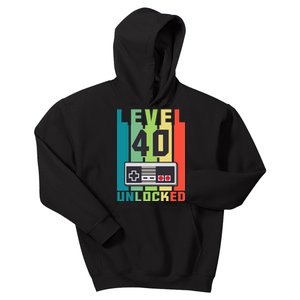 Level 40 Unlocked Funny Retro Gamer Birthday Kids Hoodie