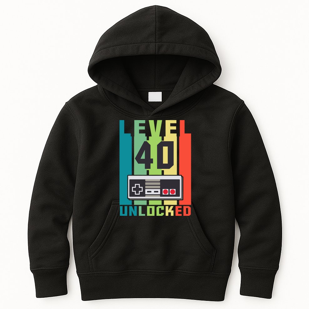 Level 40 Unlocked Funny Retro Gamer Birthday Kids Hoodie