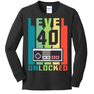 Level 40 Unlocked Funny Retro Gamer Birthday Kids Long Sleeve Shirt