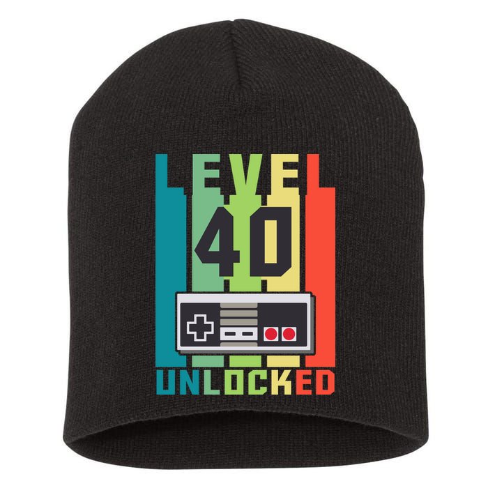 Level 40 Unlocked Funny Retro Gamer Birthday Short Acrylic Beanie