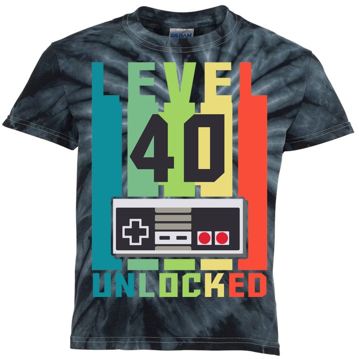 Level 40 Unlocked Funny Retro Gamer Birthday Kids Tie-Dye T-Shirt