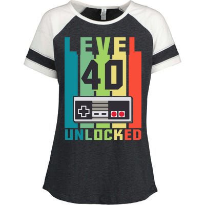 Level 40 Unlocked Funny Retro Gamer Birthday Enza Ladies Jersey Colorblock Tee