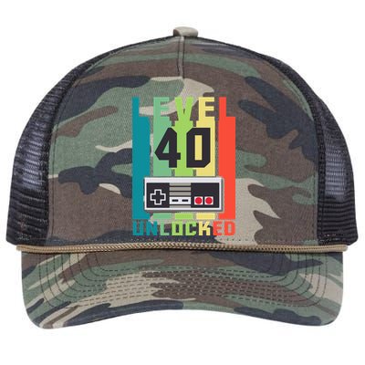 Level 40 Unlocked Funny Retro Gamer Birthday Retro Rope Trucker Hat Cap