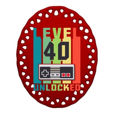 Level 40 Unlocked Funny Retro Gamer Birthday Ceramic Oval Ornament