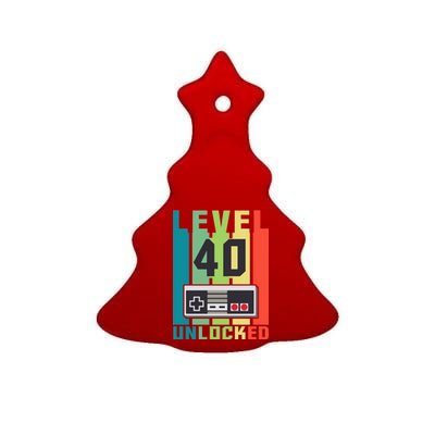 Level 40 Unlocked Funny Retro Gamer Birthday Ceramic Tree Ornament