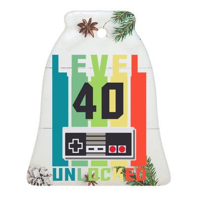 Level 40 Unlocked Funny Retro Gamer Birthday Ceramic Bell Ornament