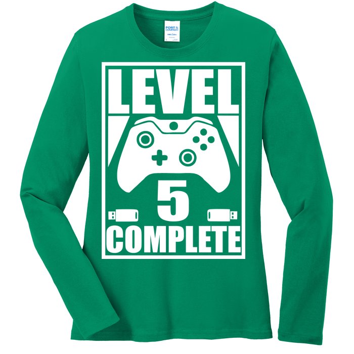 Level 5 Complete Video Gamer 5th Birthday Ladies Long Sleeve Shirt