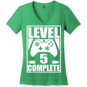 Level 5 Complete Video Gamer 5th Birthday Women's V-Neck T-Shirt