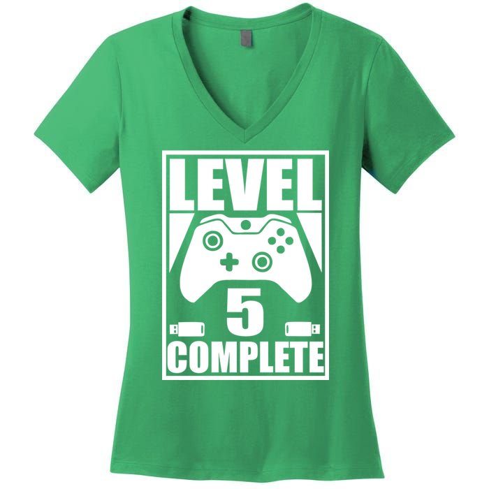 Level 5 Complete Video Gamer 5th Birthday Women's V-Neck T-Shirt