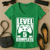 Level 5 Complete Video Gamer 5th Birthday Women's V-Neck T-Shirt