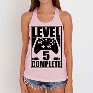 Level 5 Complete Video Gamer 5th Birthday Women's Knotted Racerback Tank