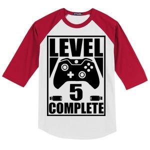 Level 5 Complete Video Gamer 5th Birthday Kids Colorblock Raglan Jersey