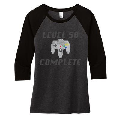 Level 50 Complete 50th Birthday Women's Tri-Blend 3/4-Sleeve Raglan Shirt