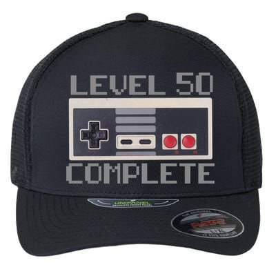 Level 50 Complete Retro Gamer 50th Birthday Flexfit Unipanel Trucker Cap