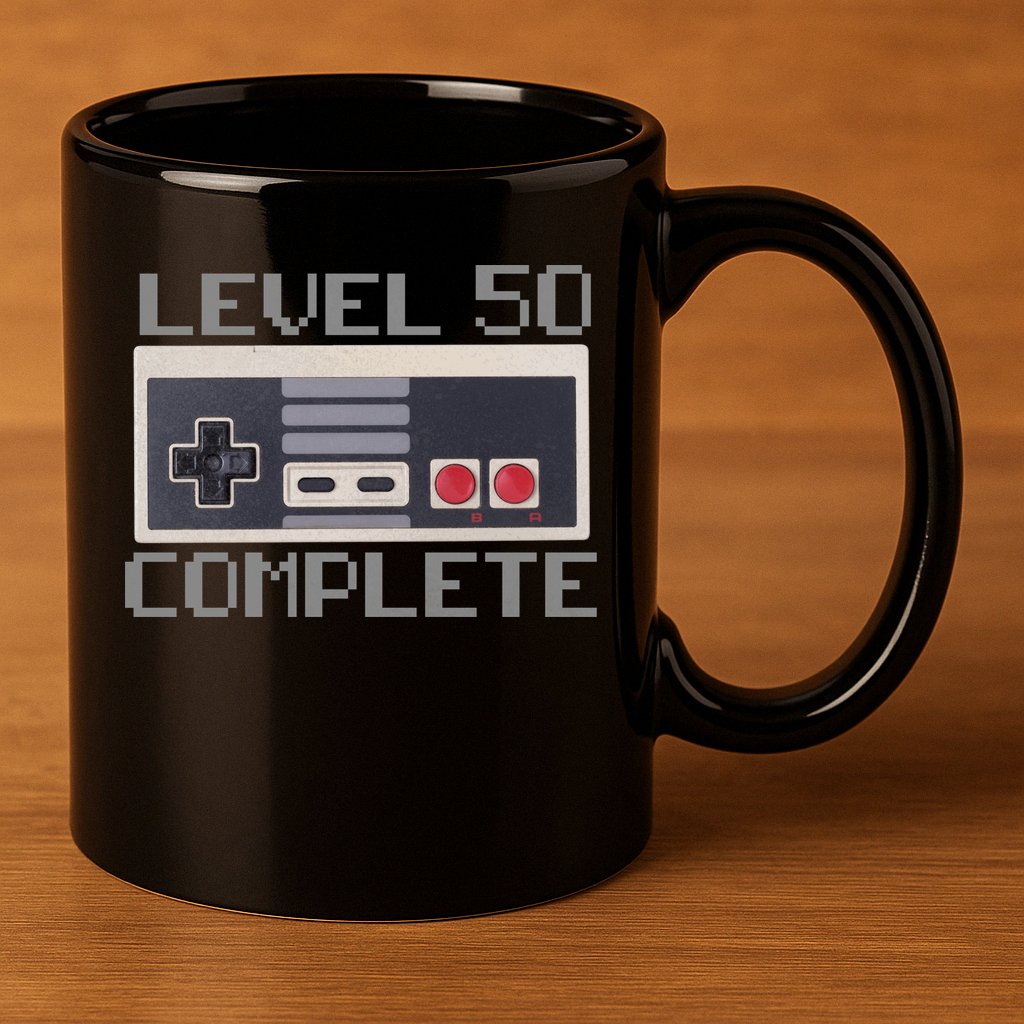 Level 50 Complete Retro Gamer 50th Birthday 11oz C Handle Ceramic Mug