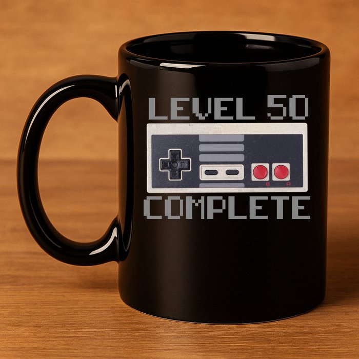 Level 50 Complete Retro Gamer 50th Birthday 11oz C Handle Ceramic Mug