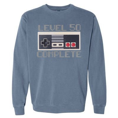 Level 50 Complete Retro Gamer 50th Birthday Garment-Dyed Sweatshirt