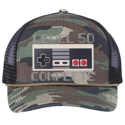 Level 50 Complete Retro Gamer 50th Birthday Retro Rope Trucker Hat Cap