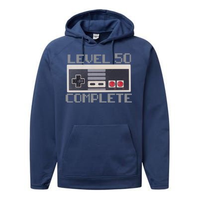 Level 50 Complete Retro Gamer 50th Birthday Performance Fleece Hoodie