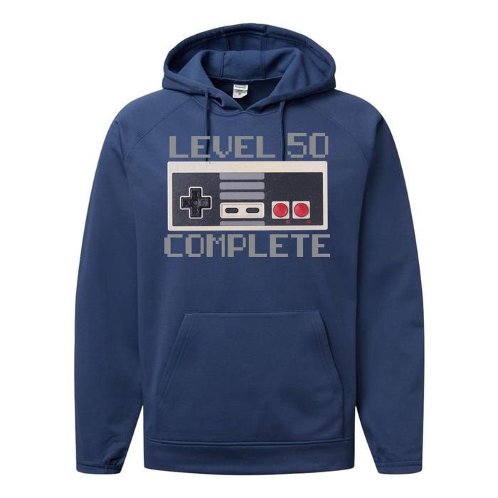 Level 50 Complete Retro Gamer 50th Birthday Performance Fleece Hoodie