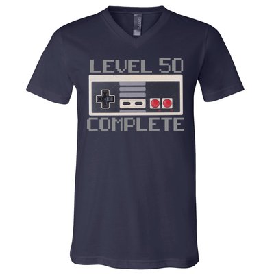 Level 50 Complete Retro Gamer 50th Birthday V-Neck T-Shirt