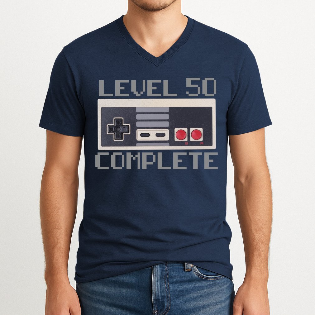 Level 50 Complete Retro Gamer 50th Birthday V-Neck T-Shirt