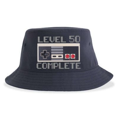 Level 50 Complete Retro Gamer 50th Birthday Sustainable Bucket Hat