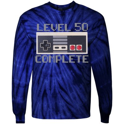 Level 50 Complete Retro Gamer 50th Birthday Tie-Dye Long Sleeve Shirt