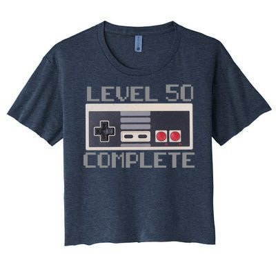 Level 50 Complete Retro Gamer 50th Birthday Women's Crop Top Tee