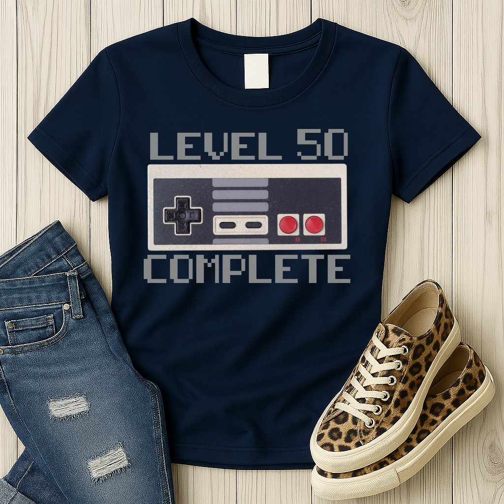Level 50 Complete Retro Gamer 50th Birthday Womens T-Shirt