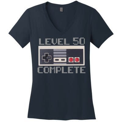 Level 50 Complete Retro Gamer 50th Birthday Women's V-Neck T-Shirt