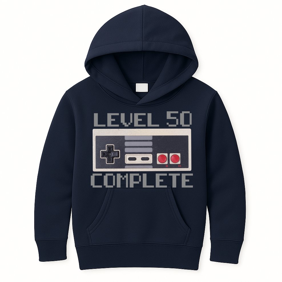 Level 50 Complete Retro Gamer 50th Birthday Kids Hoodie