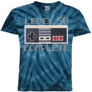 Level 50 Complete Retro Gamer 50th Birthday Kids Tie-Dye T-Shirt